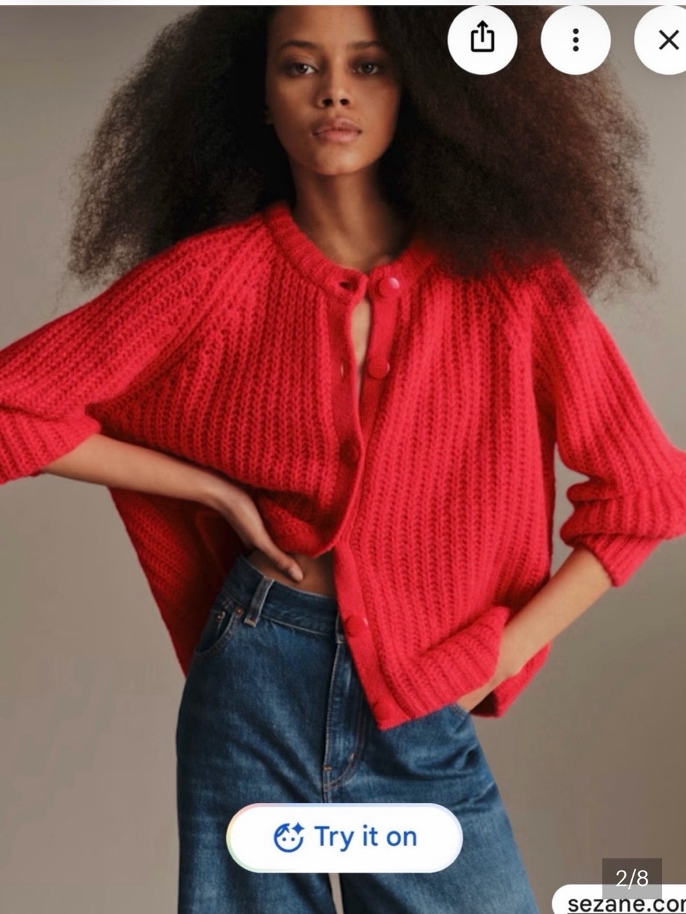 Sezane Bright Red Knit Button-Front Cardigan